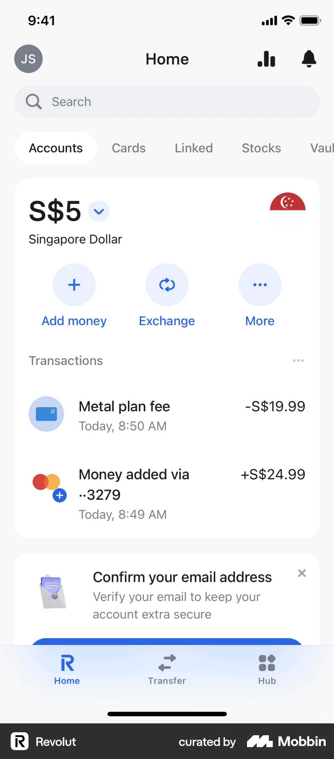Revolut iOS screen containing Tab UI element