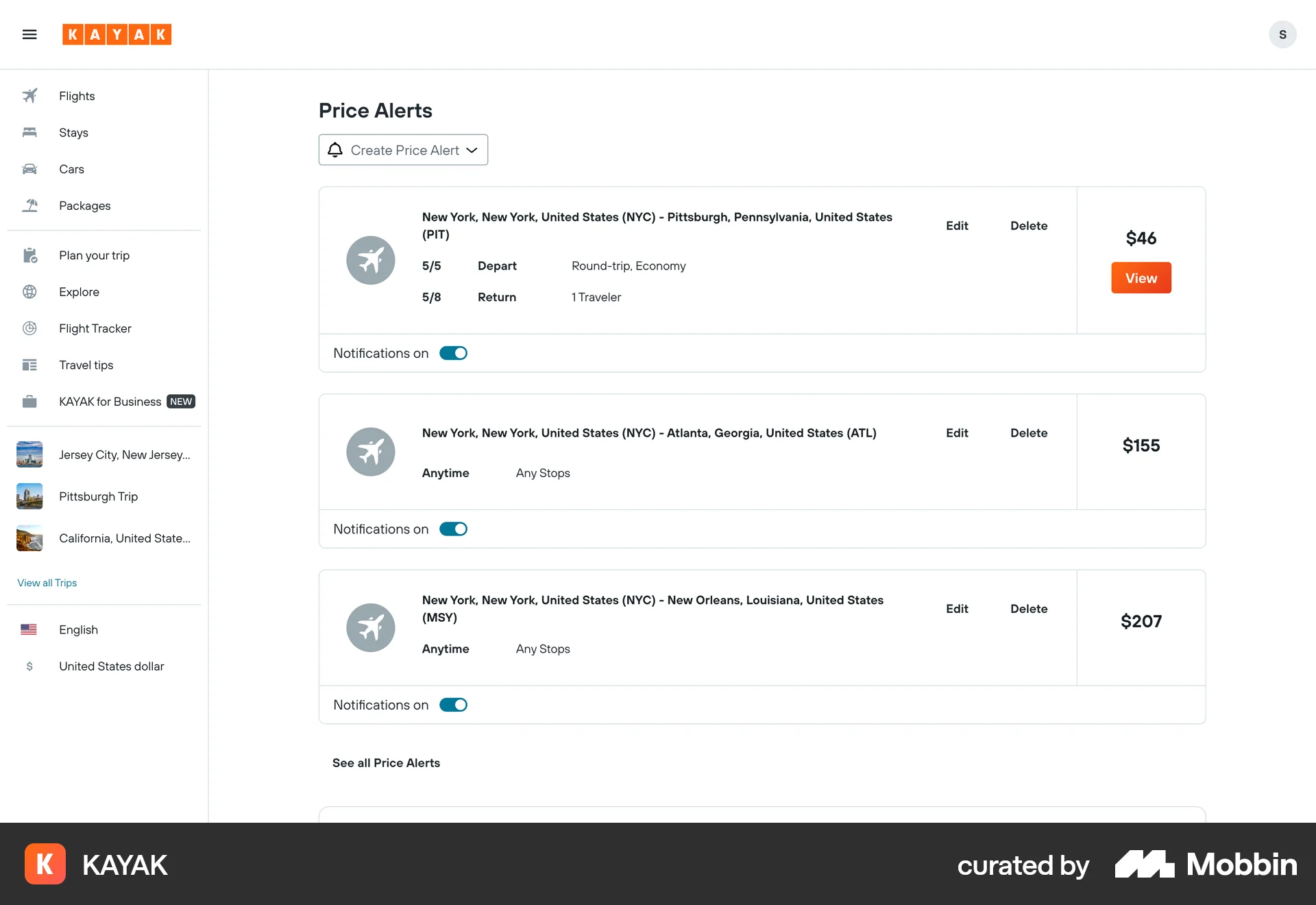 KAYAK Web Followers & Following screen