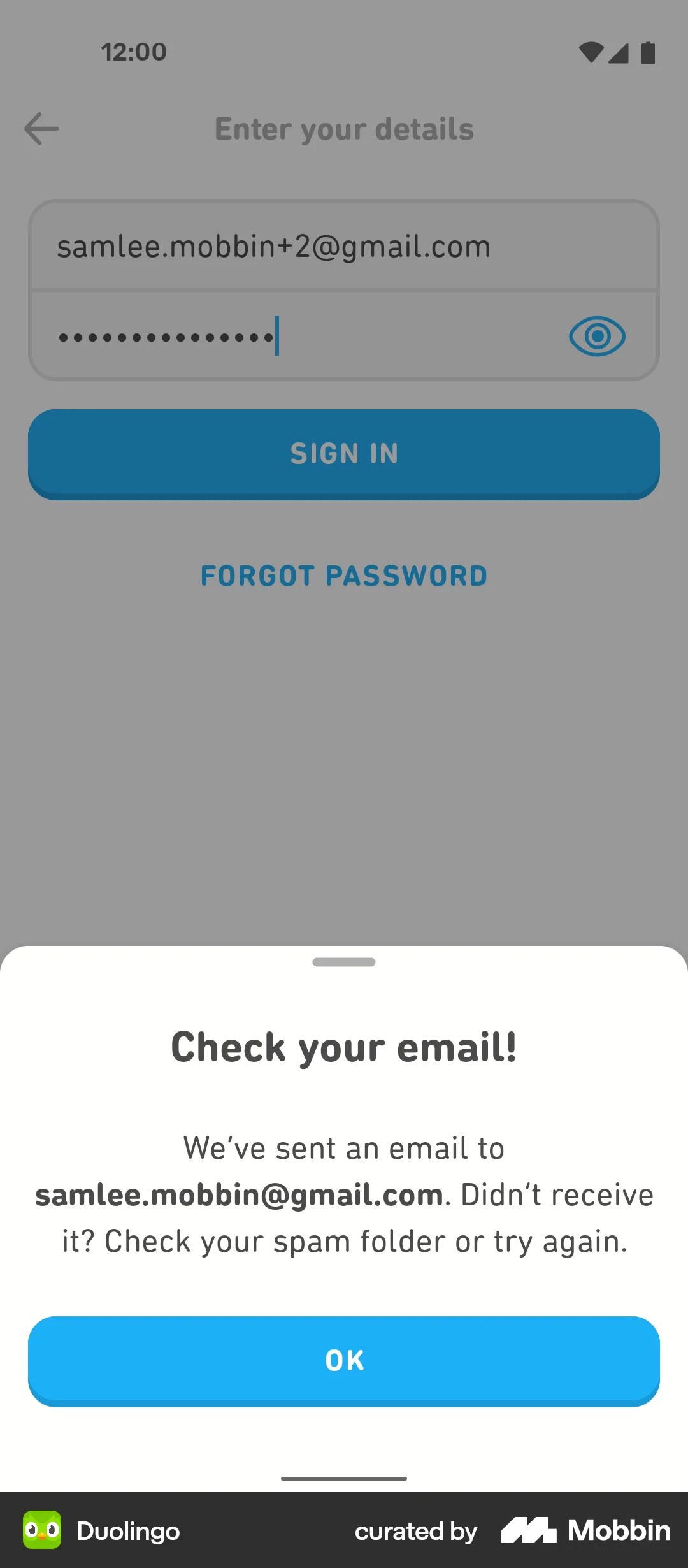 Duolingo Android Forgot Password screen