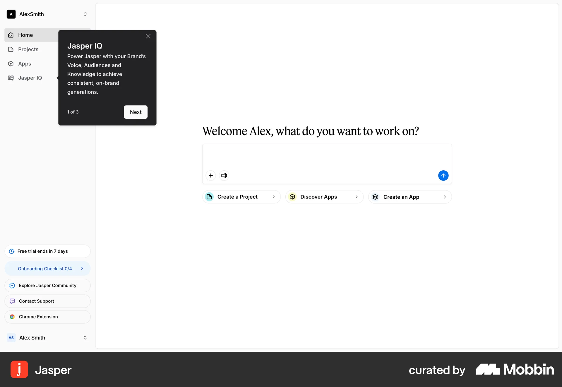 Jasper Web Guided Tour & Tutorial screen