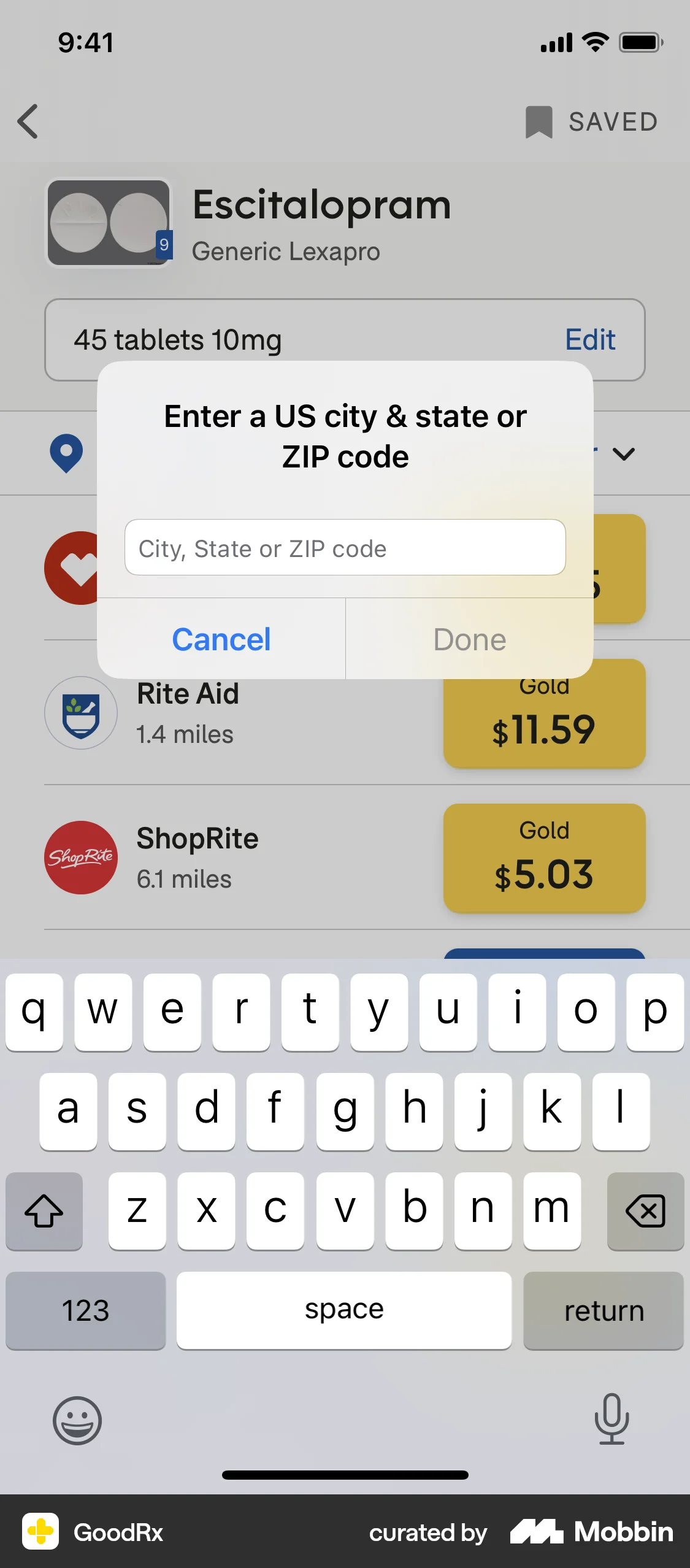 GoodRx iOS Location & Address screen