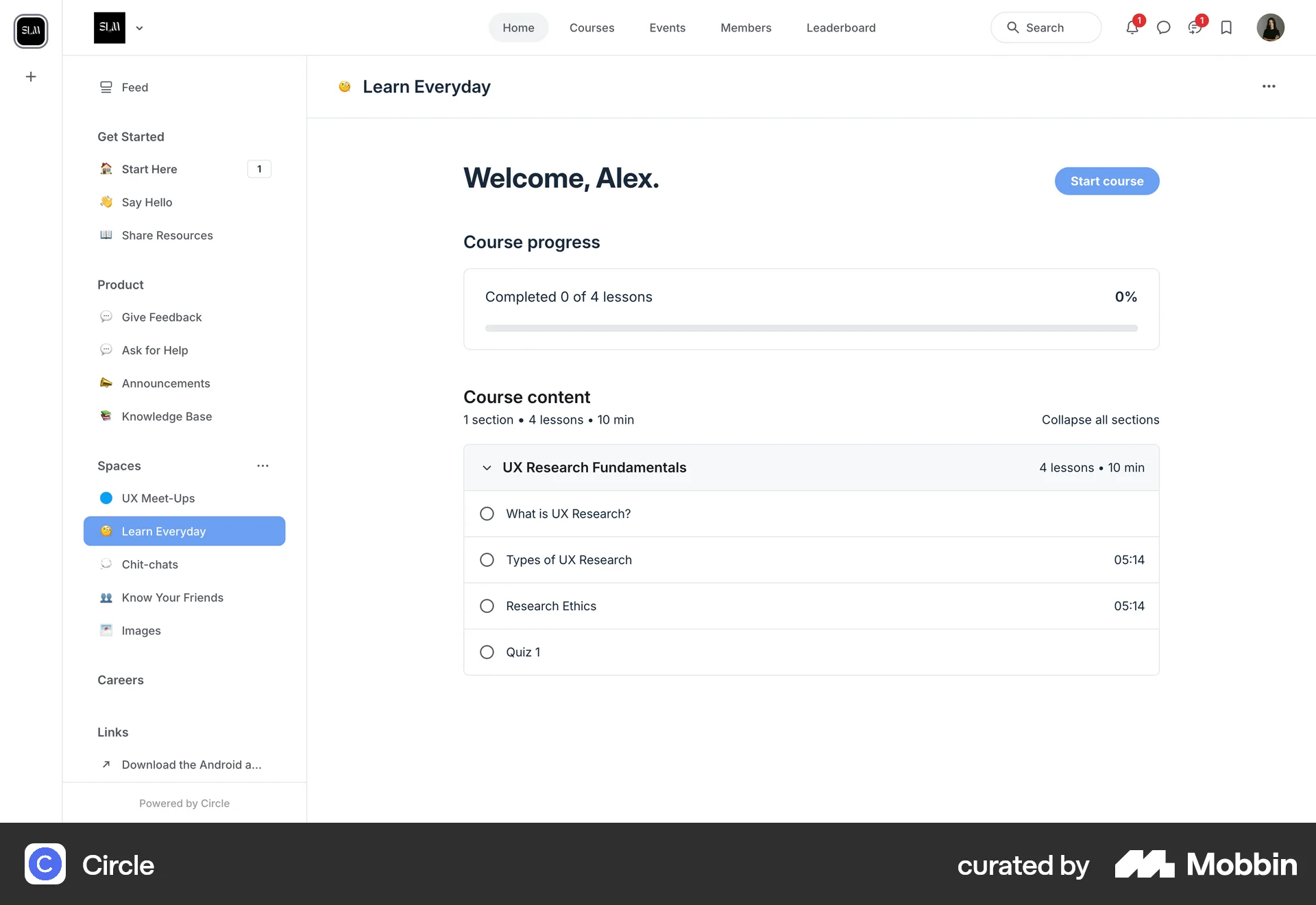 Circle Web Class & Lesson Detail screen