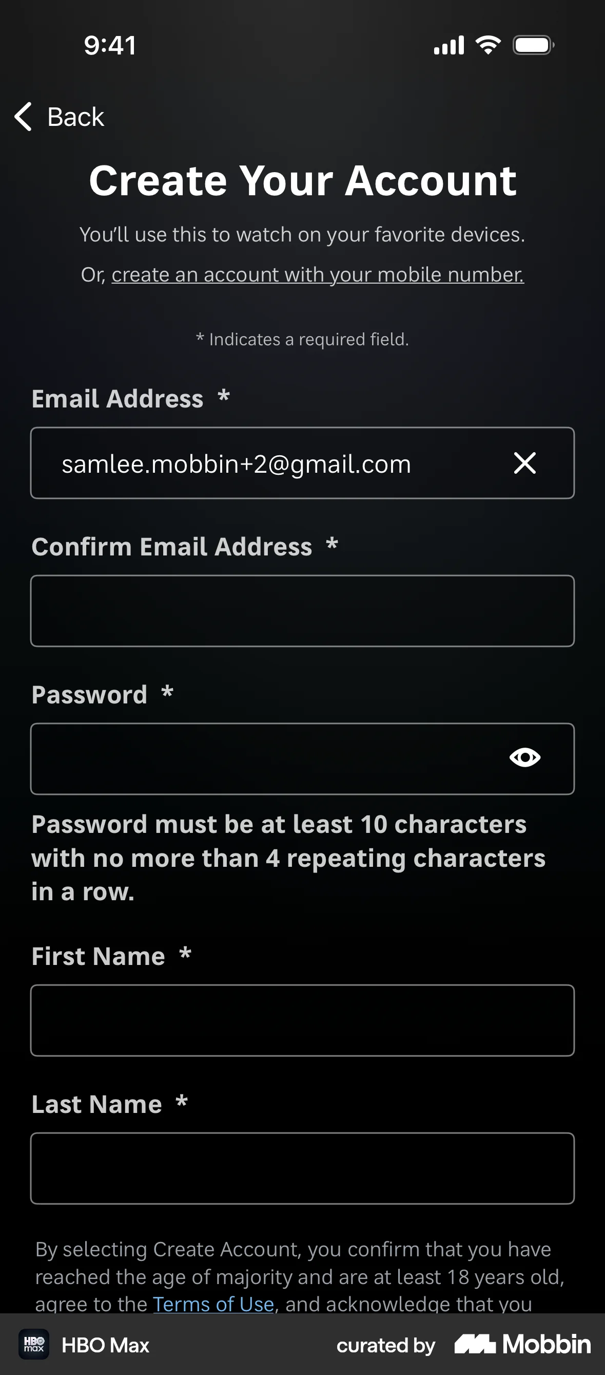 HBO Max Onboarding screen