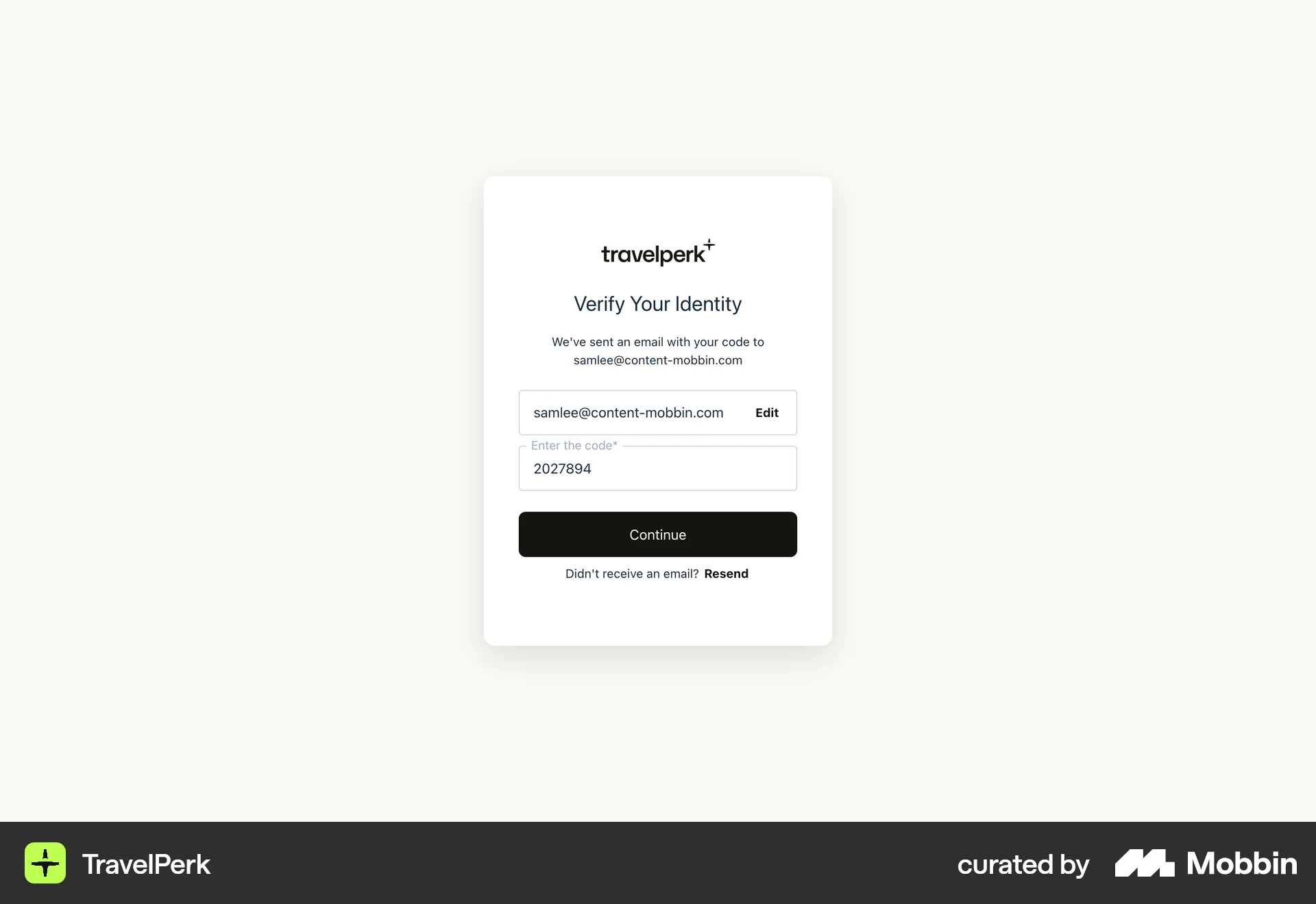TravelPerk Web Verification screen