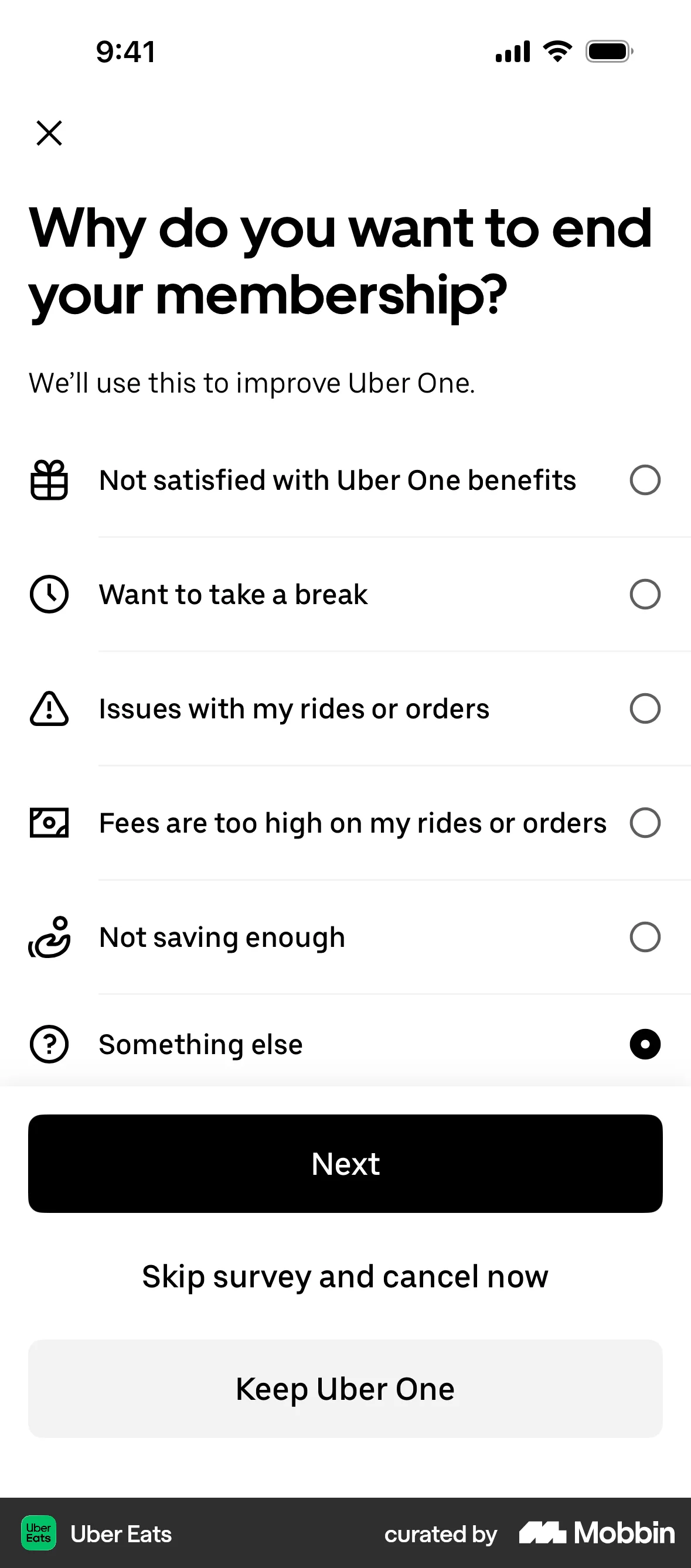 Uber Eats iOS Feedback screen
