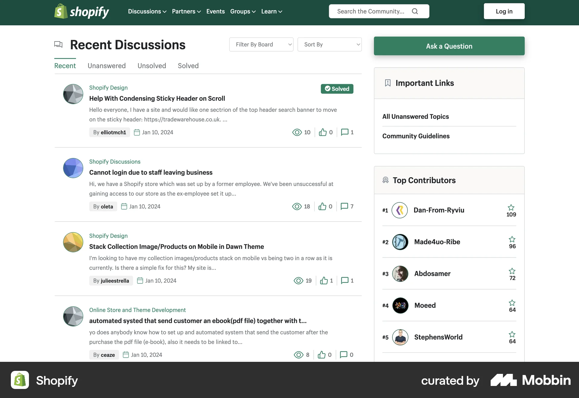 Shopify Web Leaderboard screen