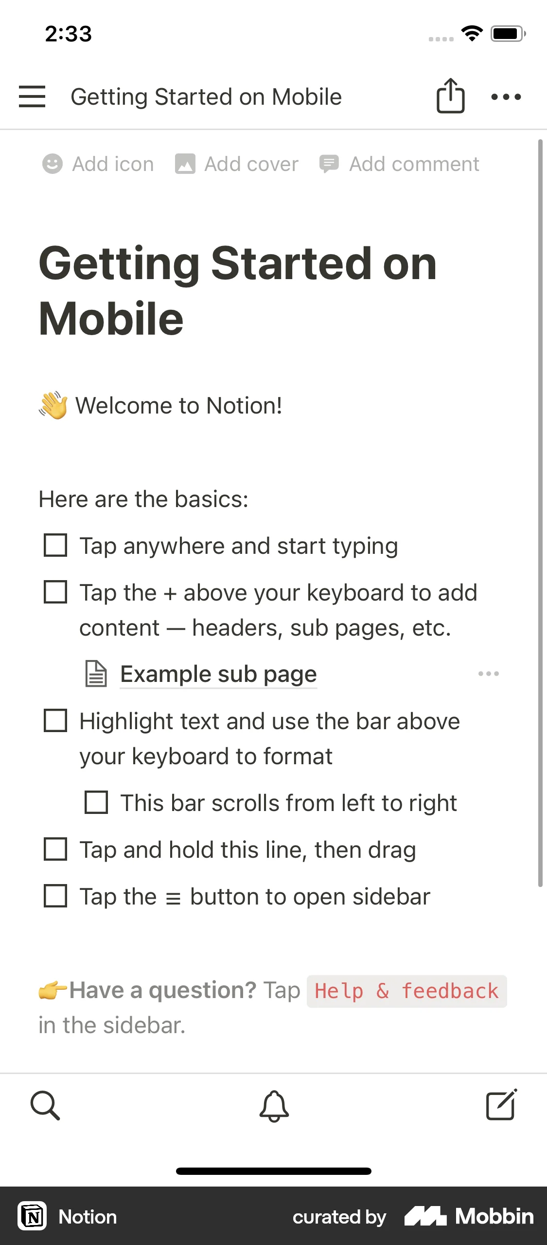Notion iOS Note Detail screen