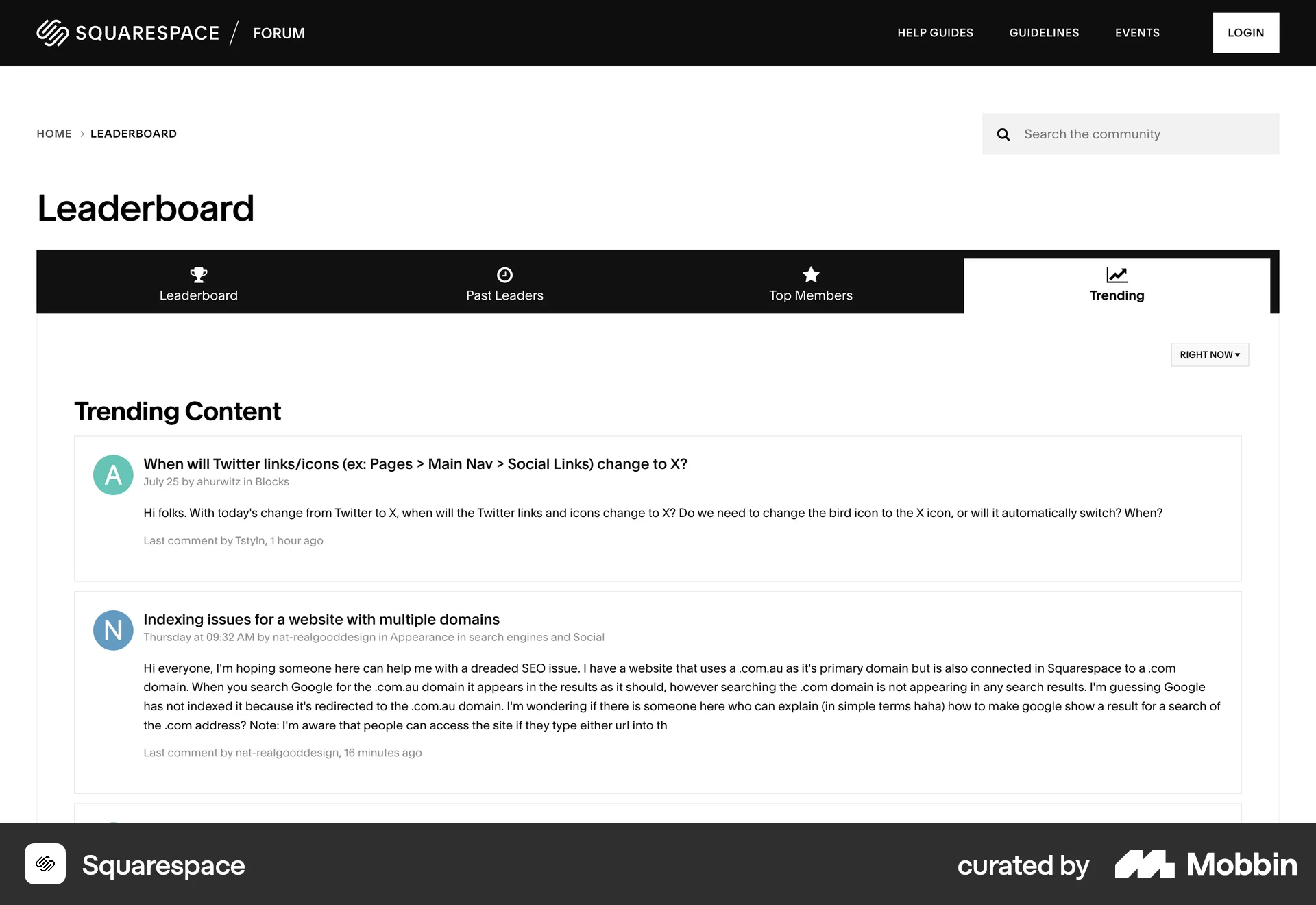 Squarespace Web Leaderboard screen