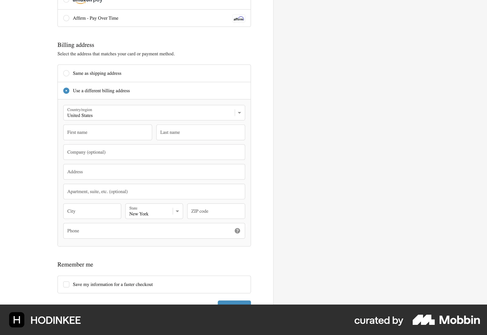 HODINKEE Web Checkout screen