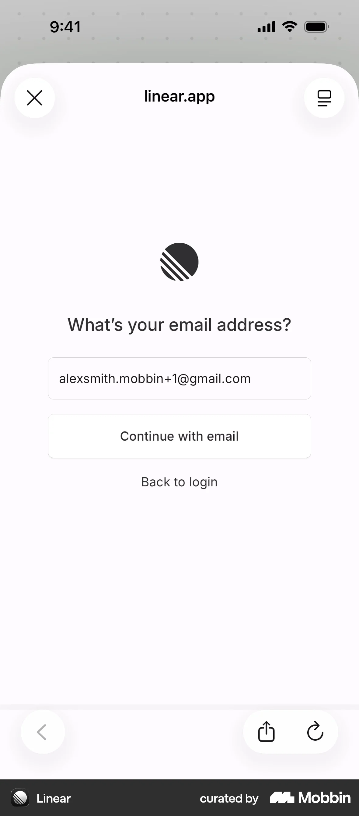 Linear Mobile Onboarding screen