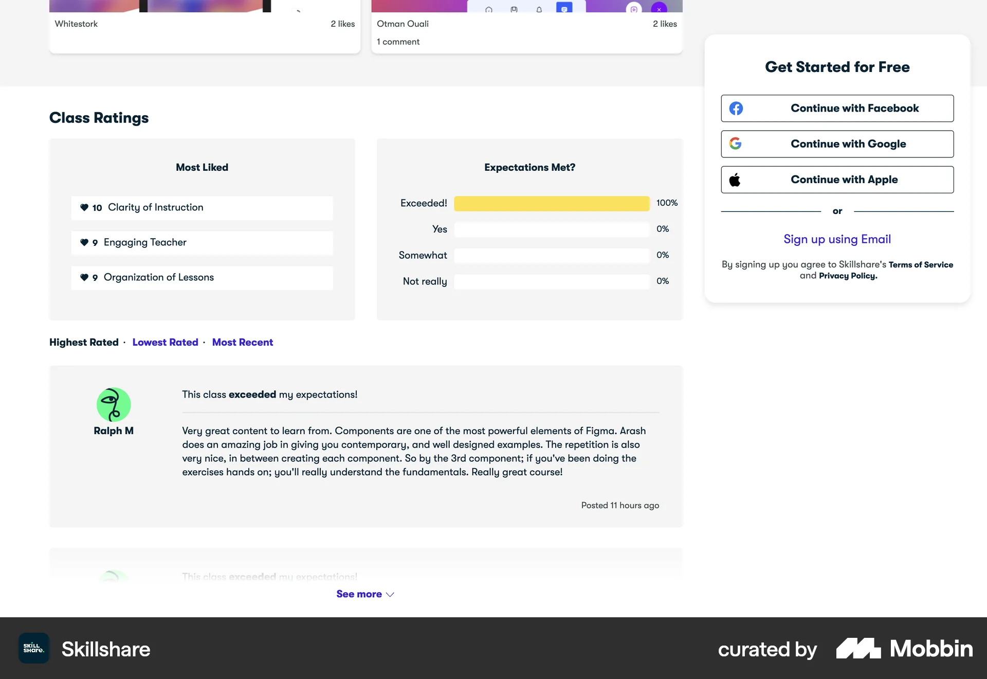 Skillshare Web Class & Lesson Detail screen