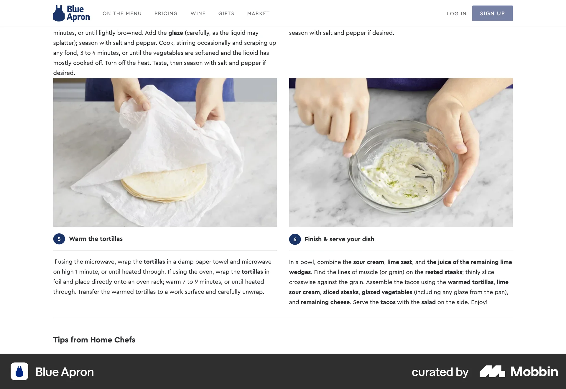 Blue Apron Web Recipe Detail screen