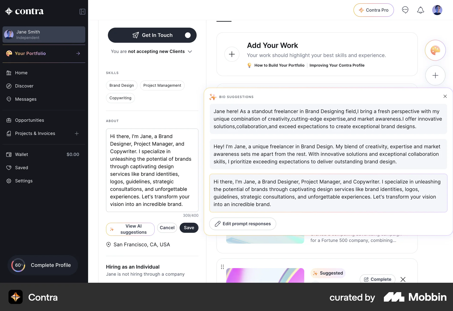 Contra Web screen containing Tile UI element