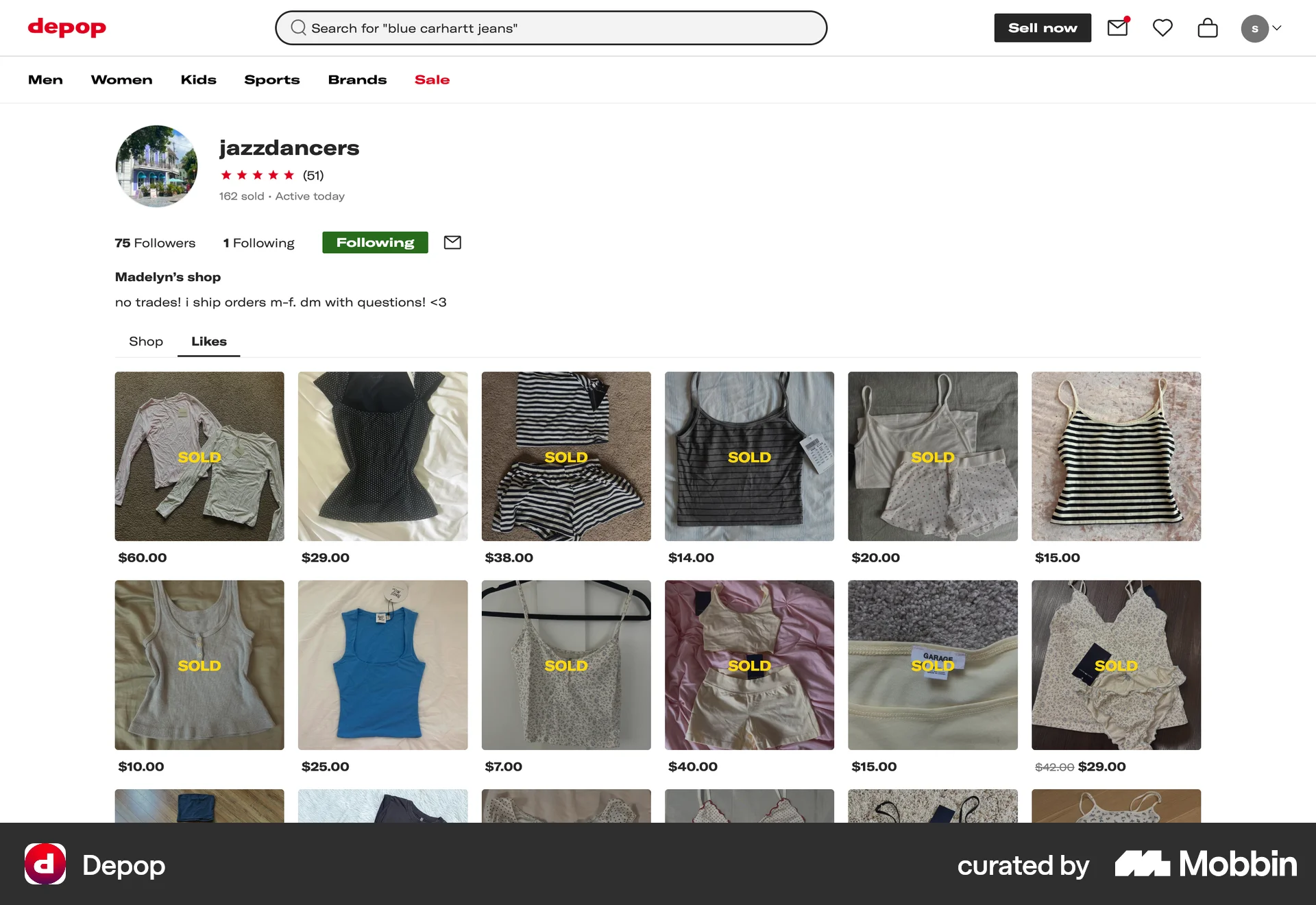Depop Web Bookmarks & Collections screen