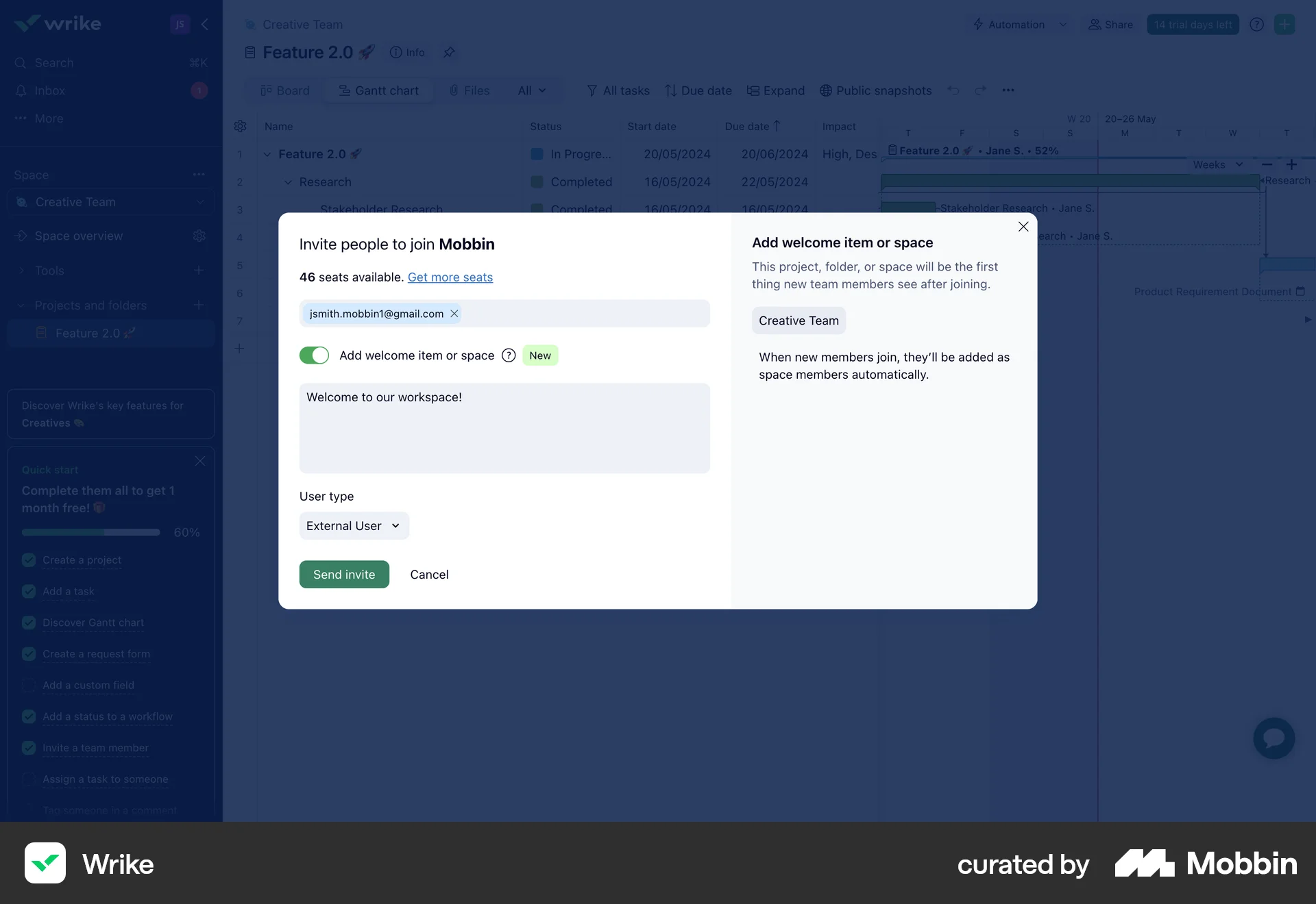 Wrike Web Invite Teammates screen