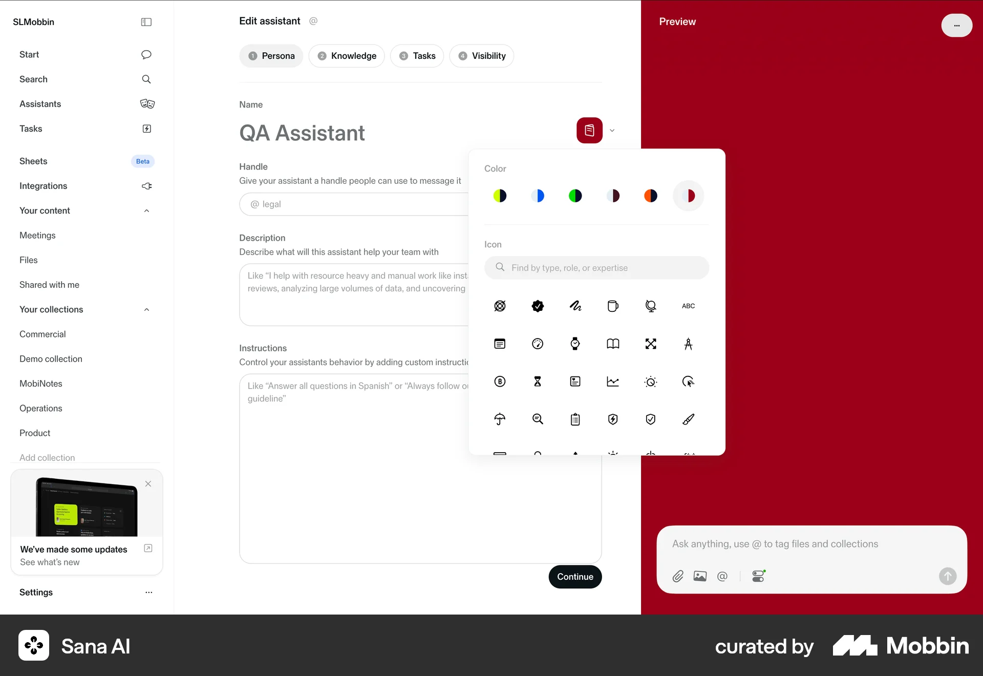 Sana AI Web screen containing Color Picker UI element