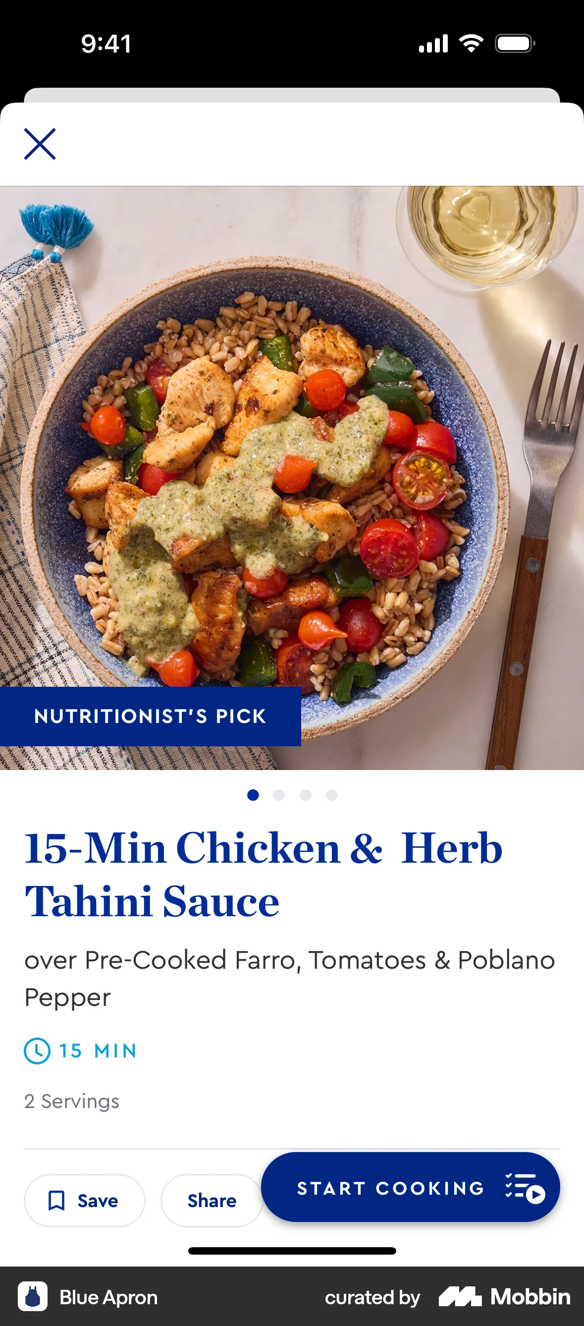 Blue Apron iOS Recipe Detail screen