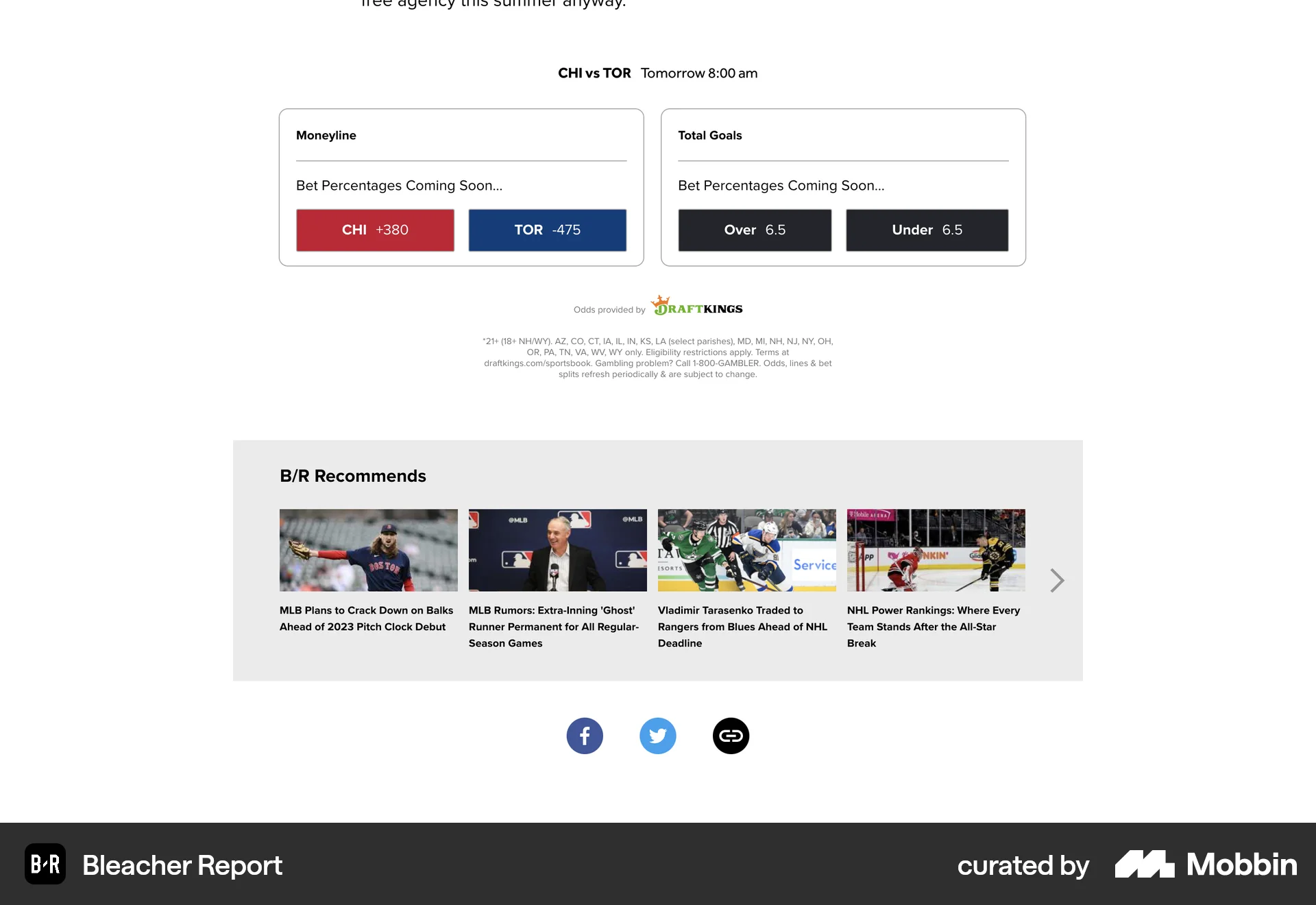 Bleacher Report Web Sports App screen