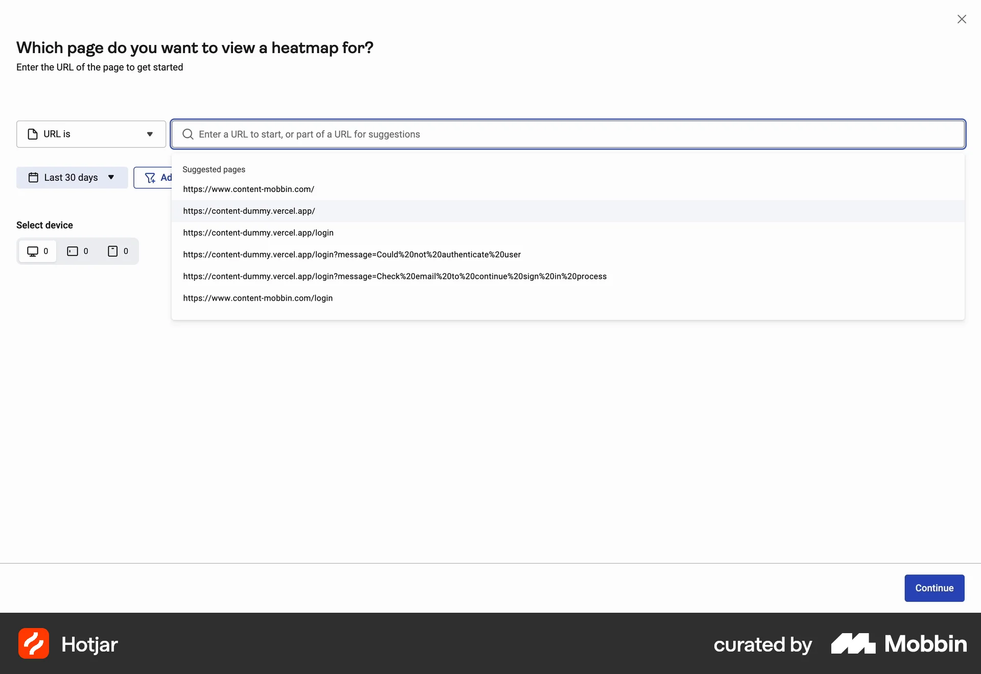 Hotjar Web screen containing Select UI element