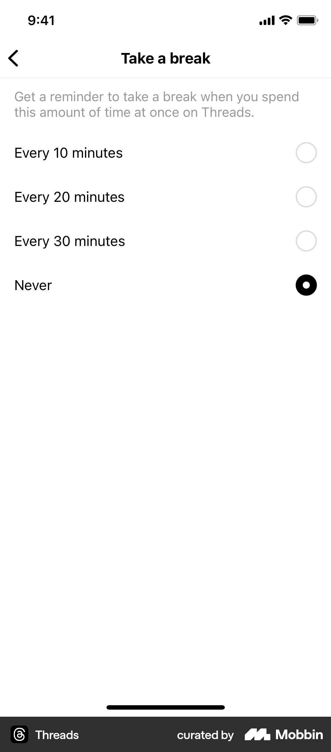 Threads iOS Reminder screen