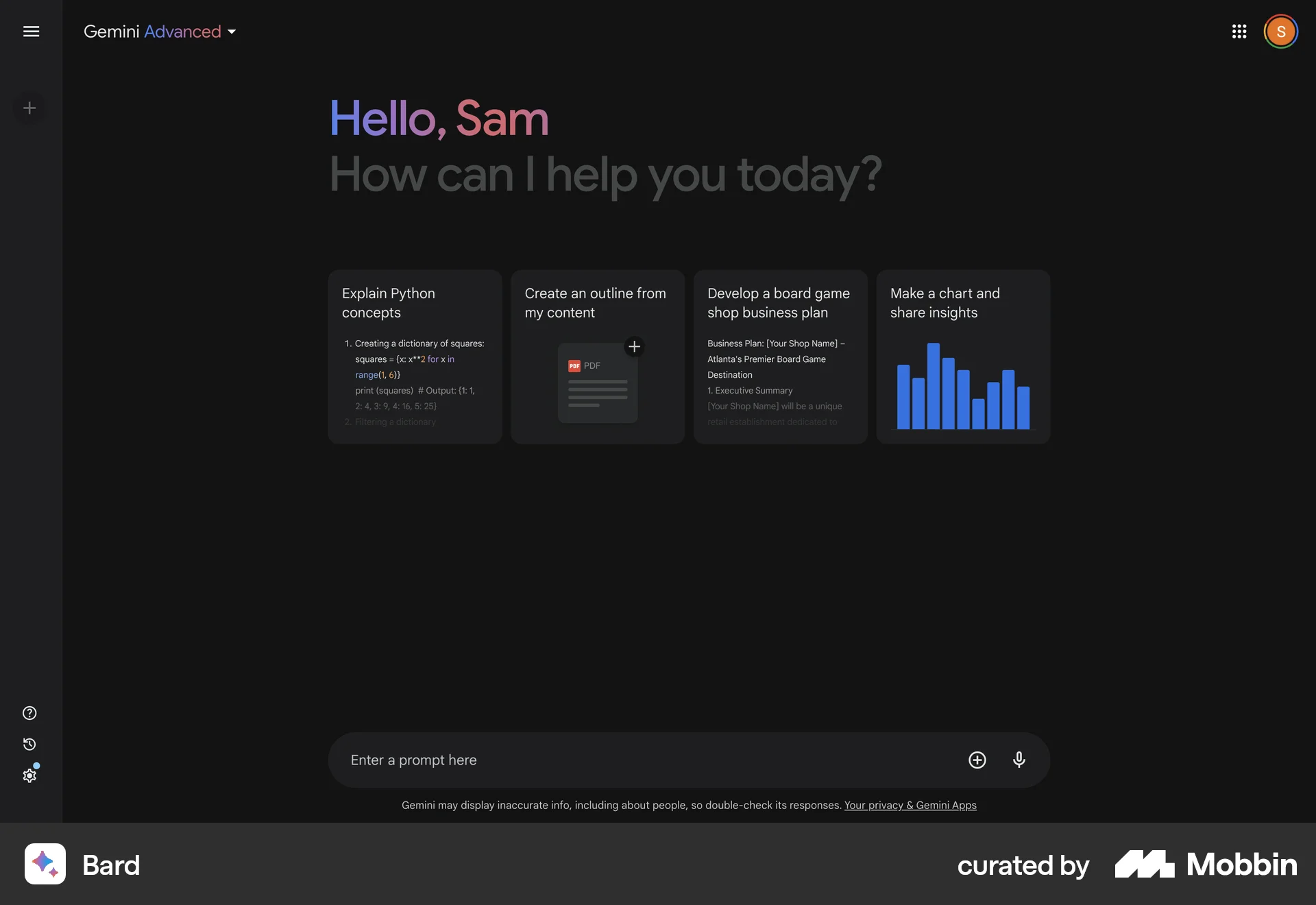 Google Gemini Web Dark Mode screen