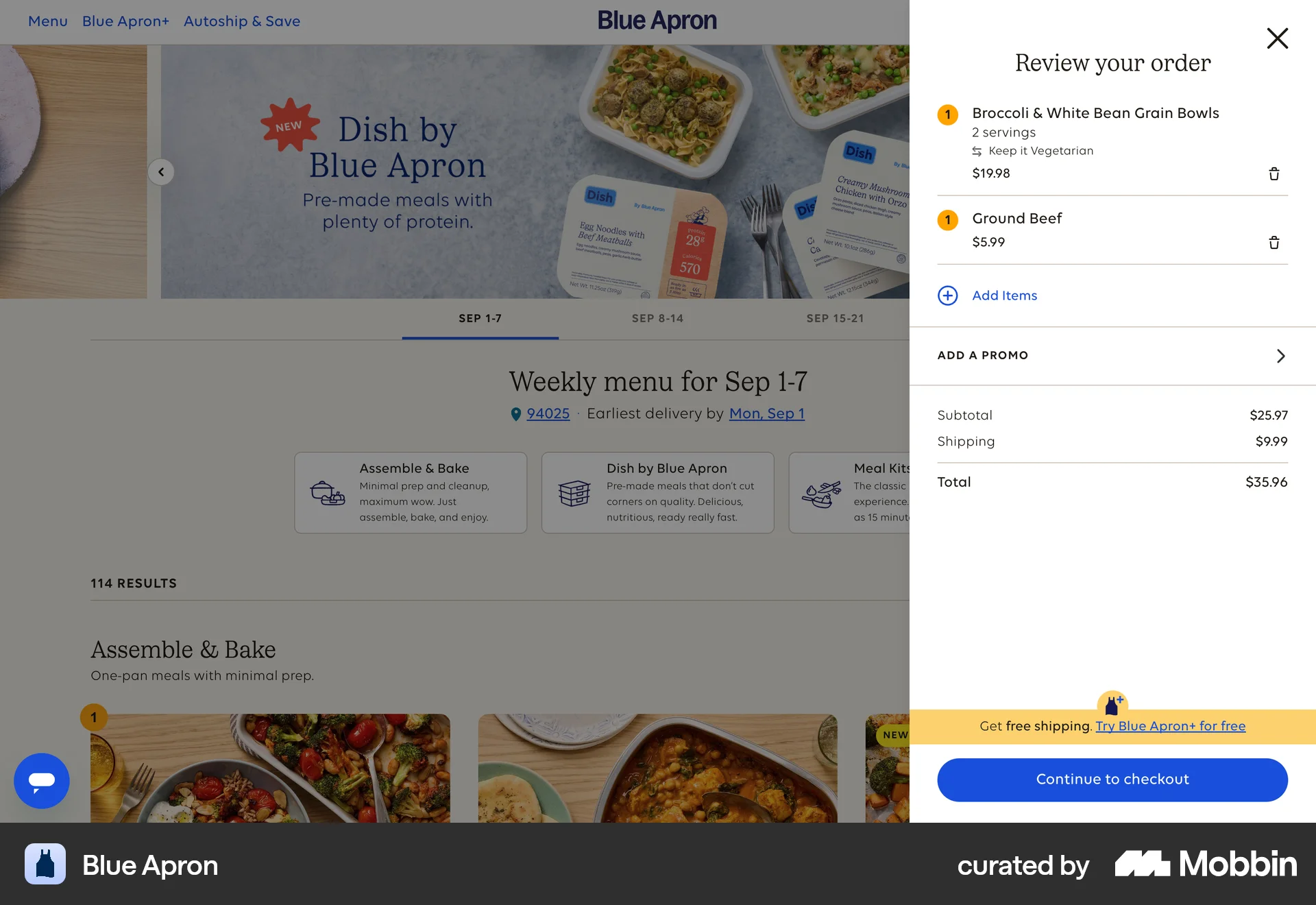 Blue Apron Web Web Shopping Cart screen