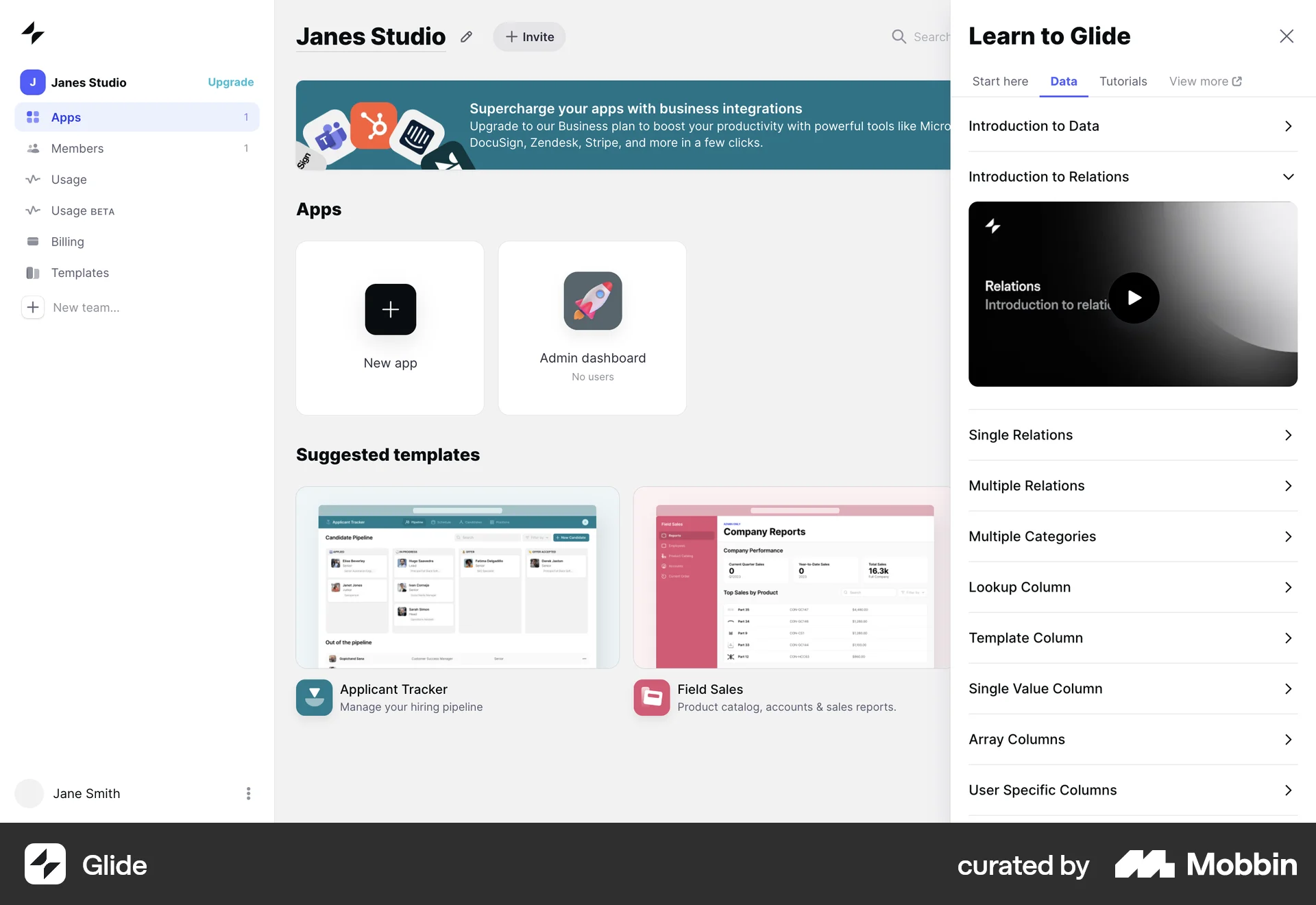 Glide Web Admin Dashboard screen