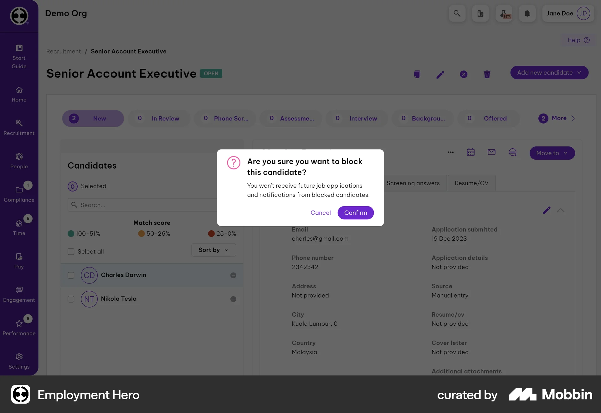 Employment Hero Web Ban & Block screen