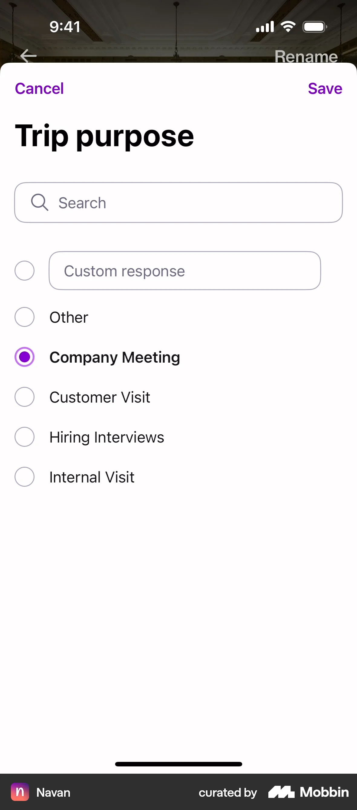 Navan iOS screen containing Radio Button UI element