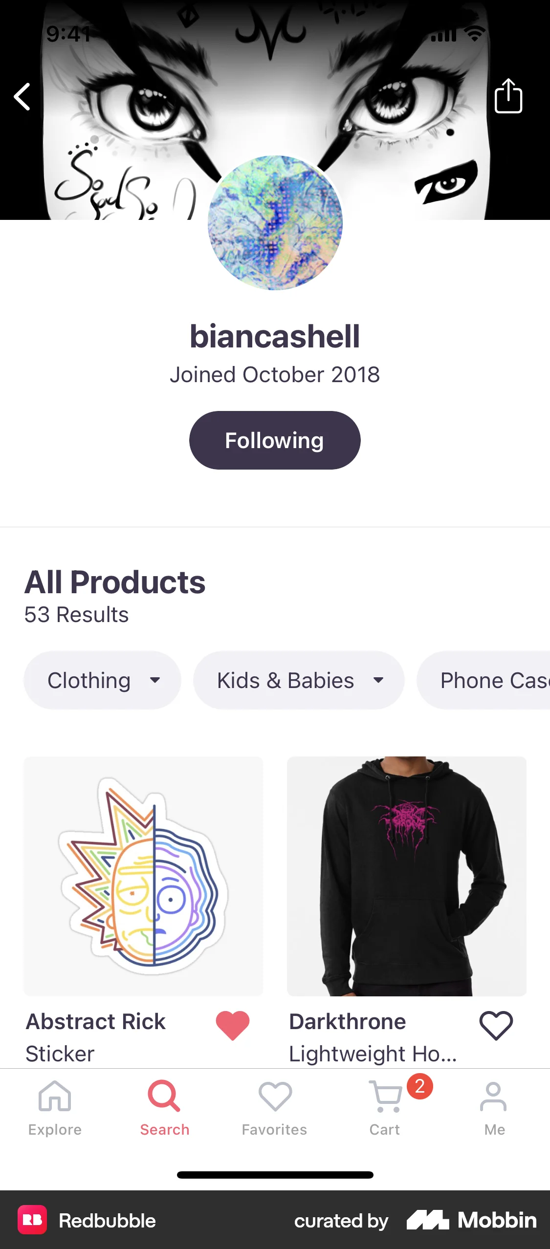 Redbubble iOS Follow & Subscribe screen