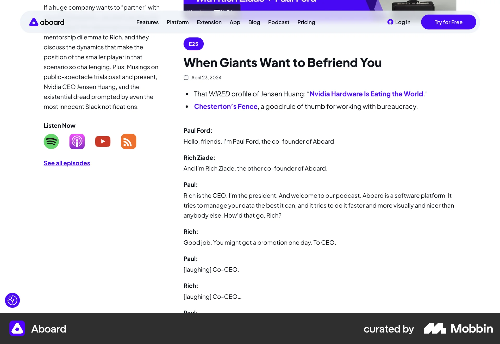 Aboard Web Song & Podcast Detail screen
