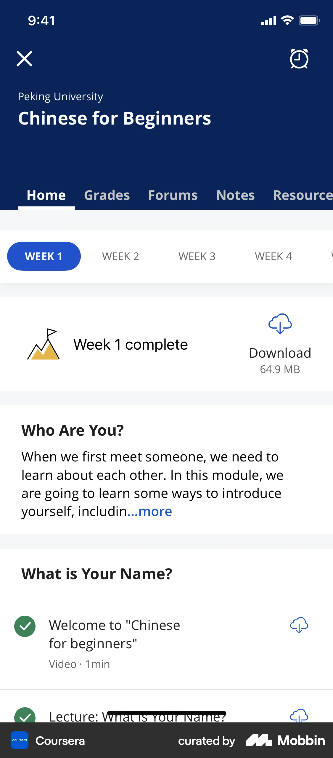 Coursera iOS Class & Lesson Detail screen