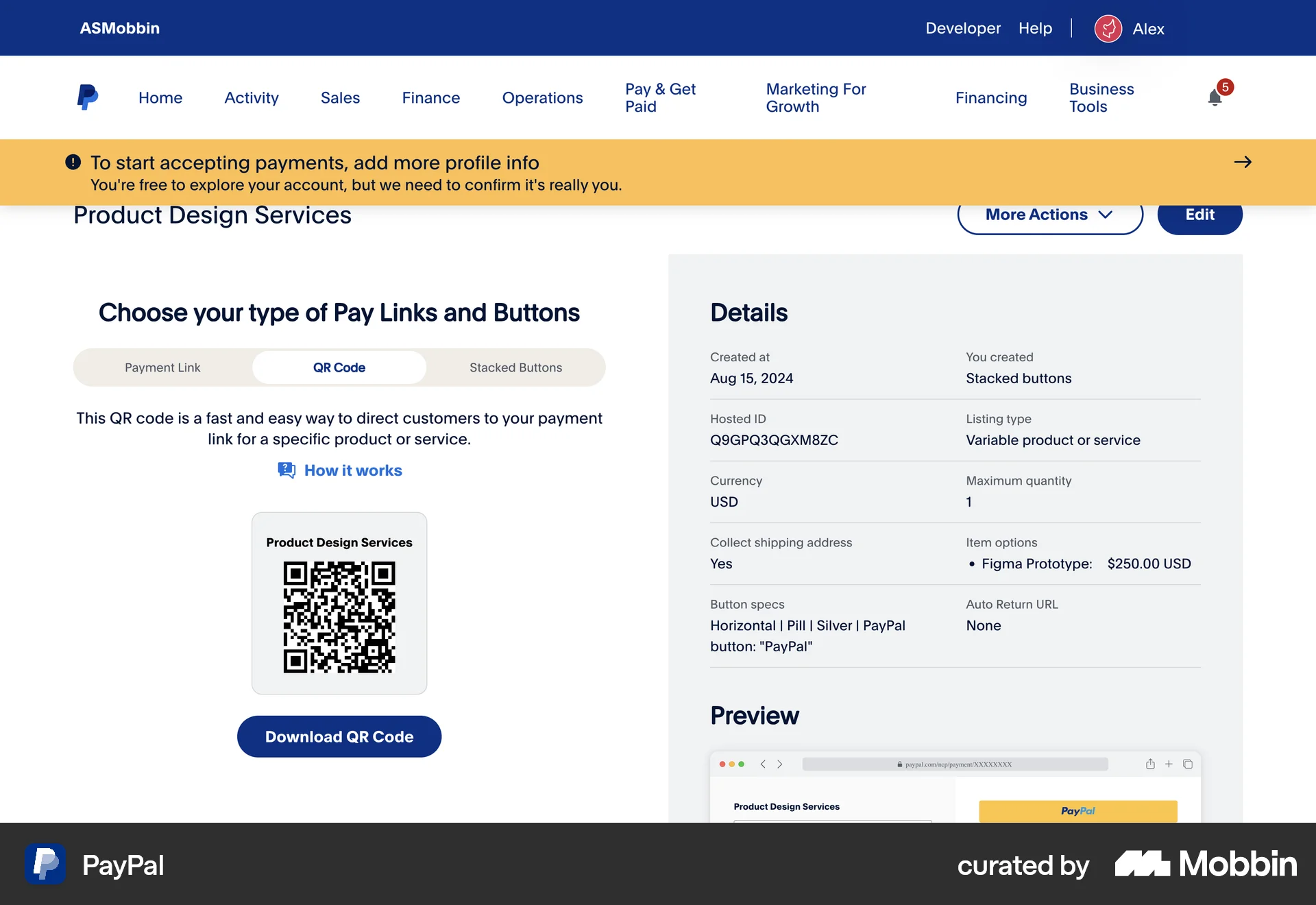PayPal Web QR Code screen