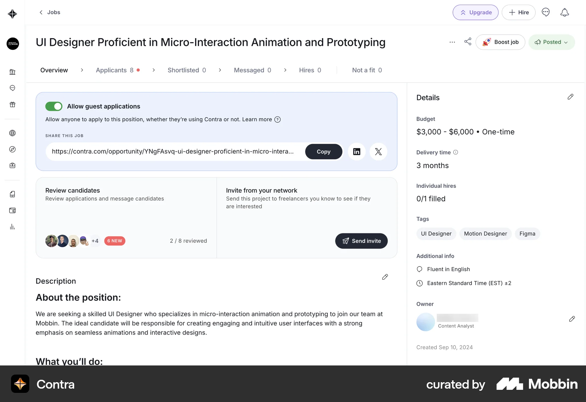 Contra Web Post Detail screen