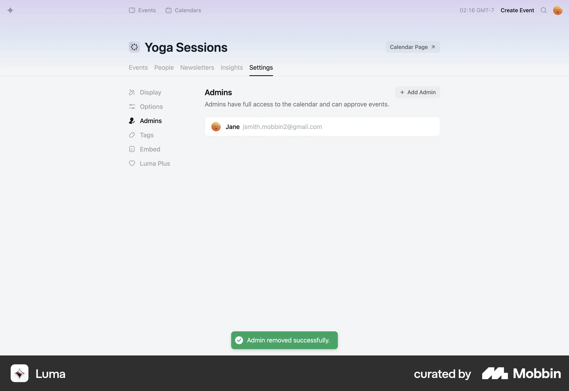 Luma Web Admin UI screen