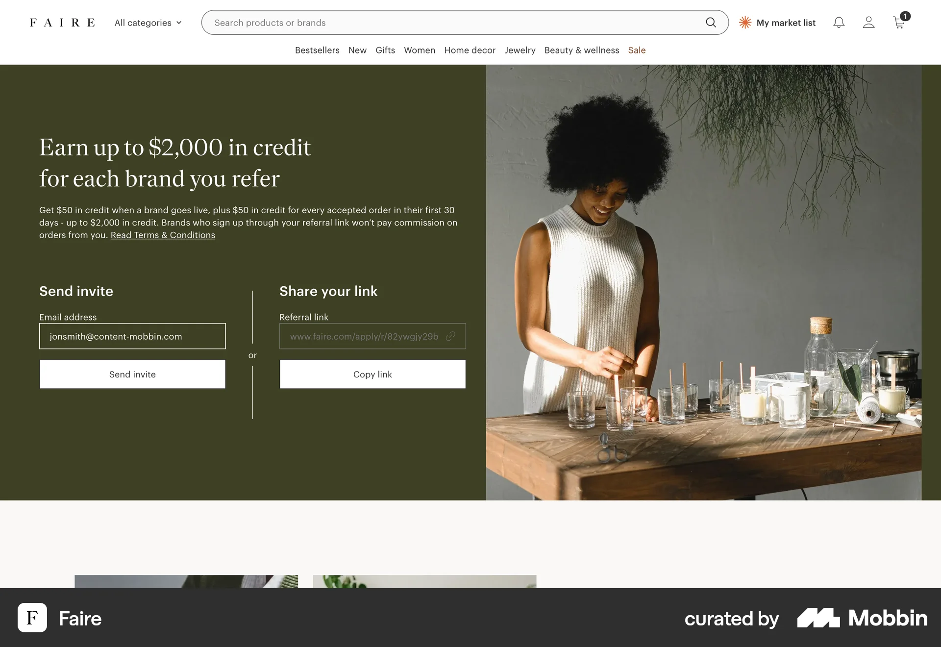 Faire Web Invite & Refer Friends screen