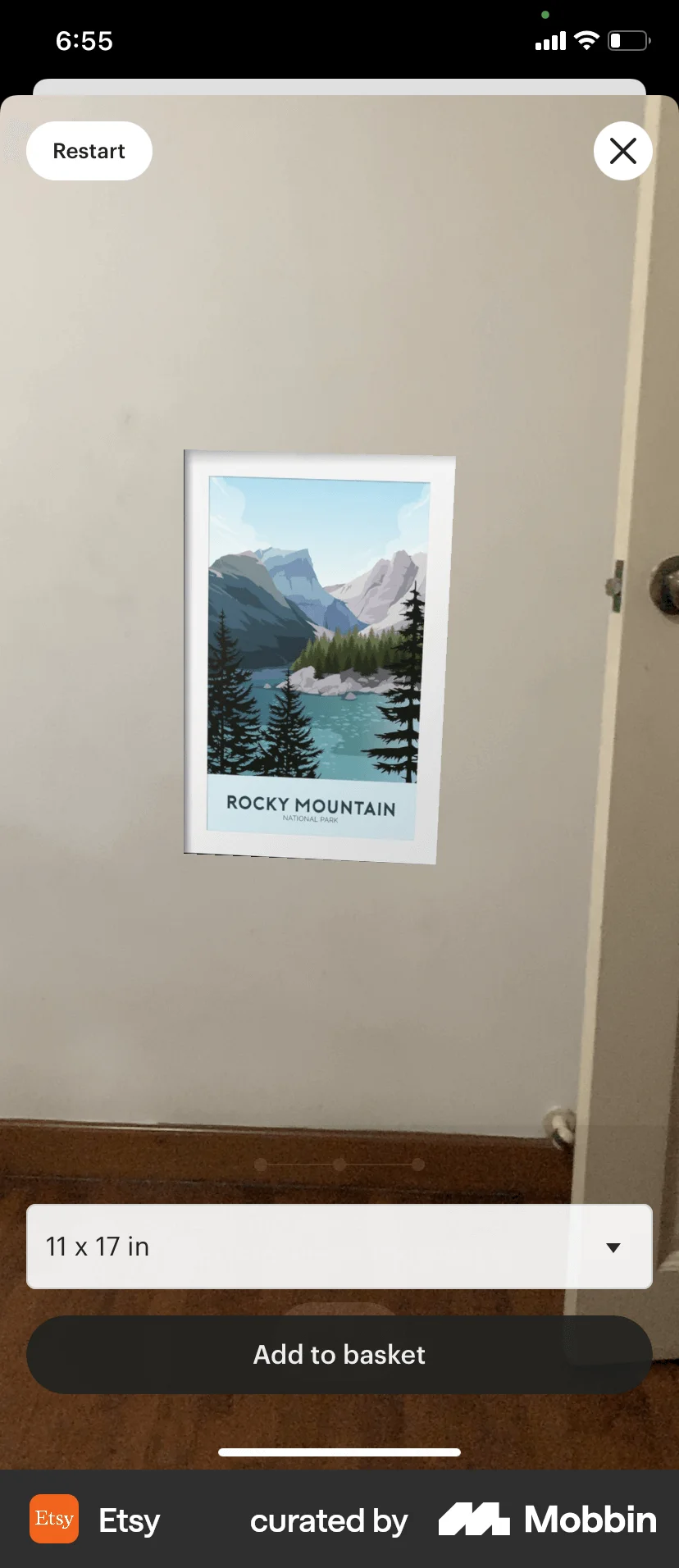 Etsy iOS Augmented Reality screen