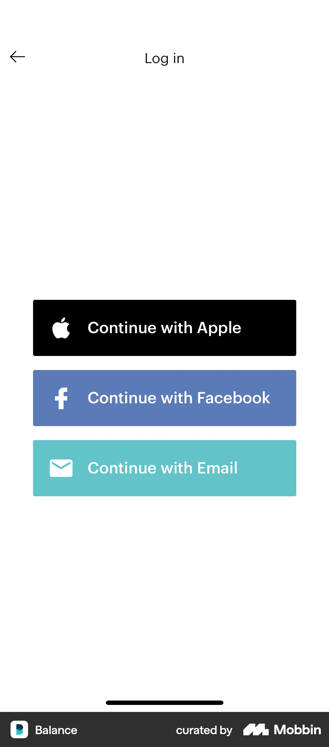Balance iOS Login screen