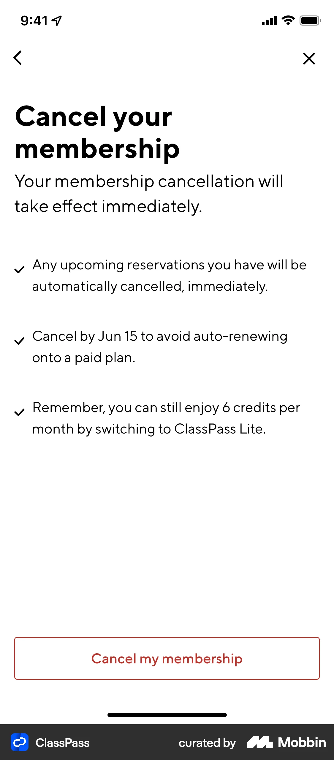 ClassPass screen
