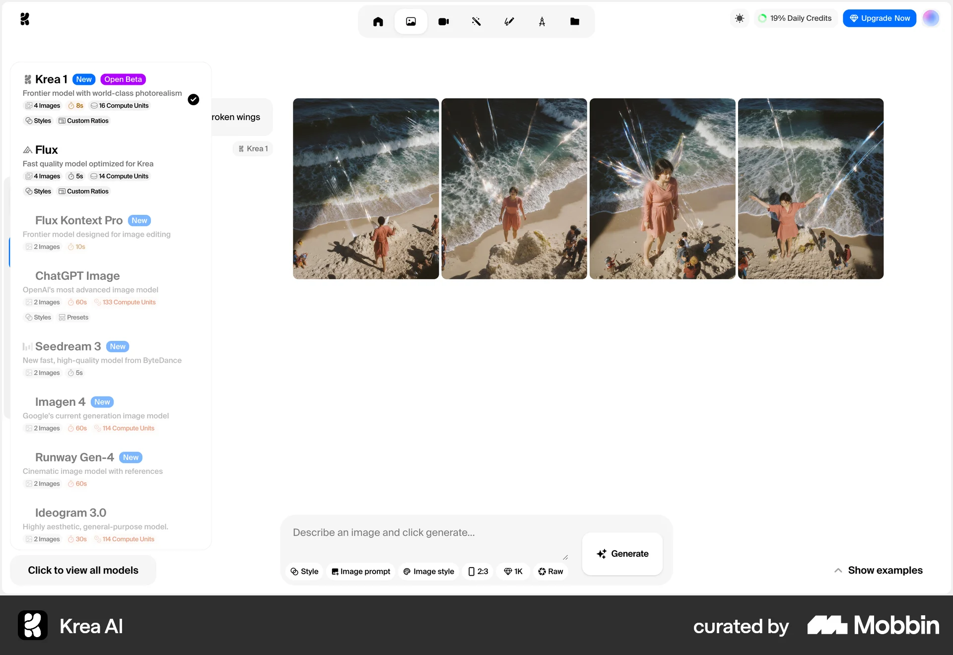 Krea AI Web screen containing Select UI element