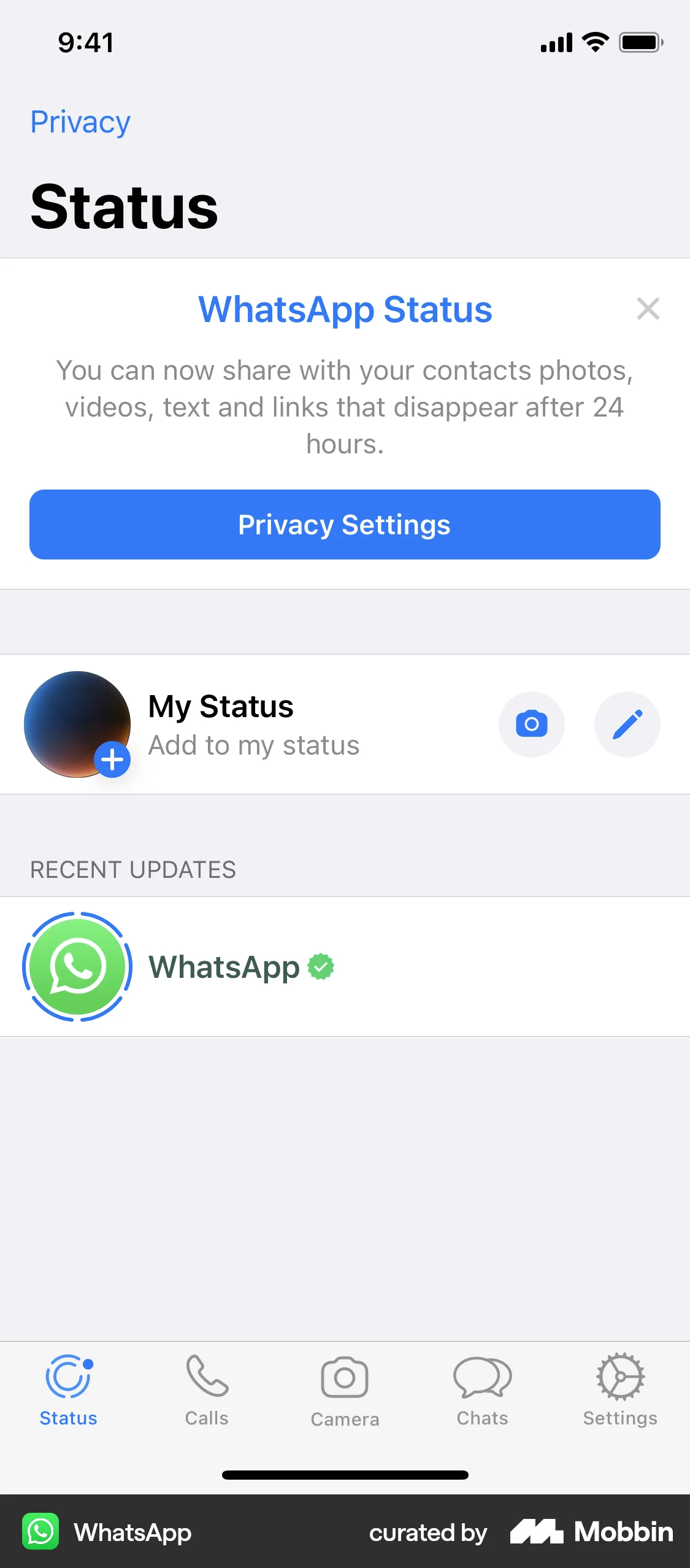 WhatsApp iOS Social Feed screen