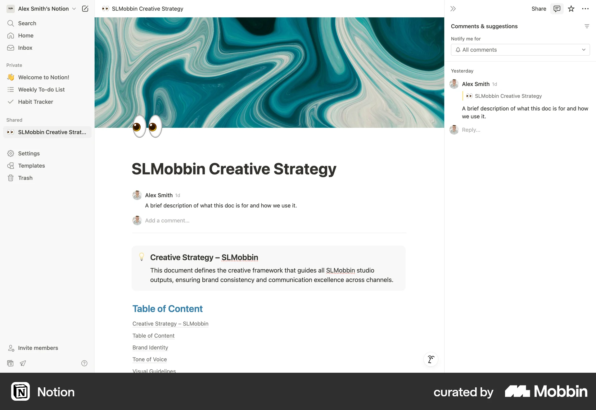 Notion Web screen containing Drawer UI element