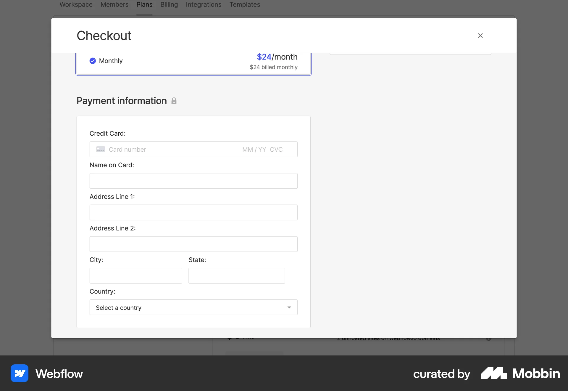 Webflow Web screen containing Select UI element