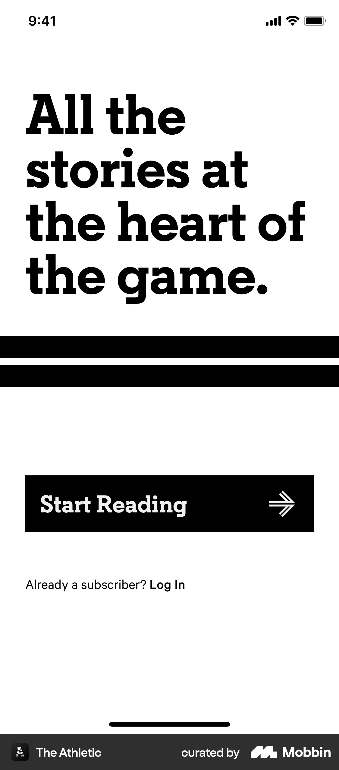 The Athletic iOS Welcome & Get Started screen