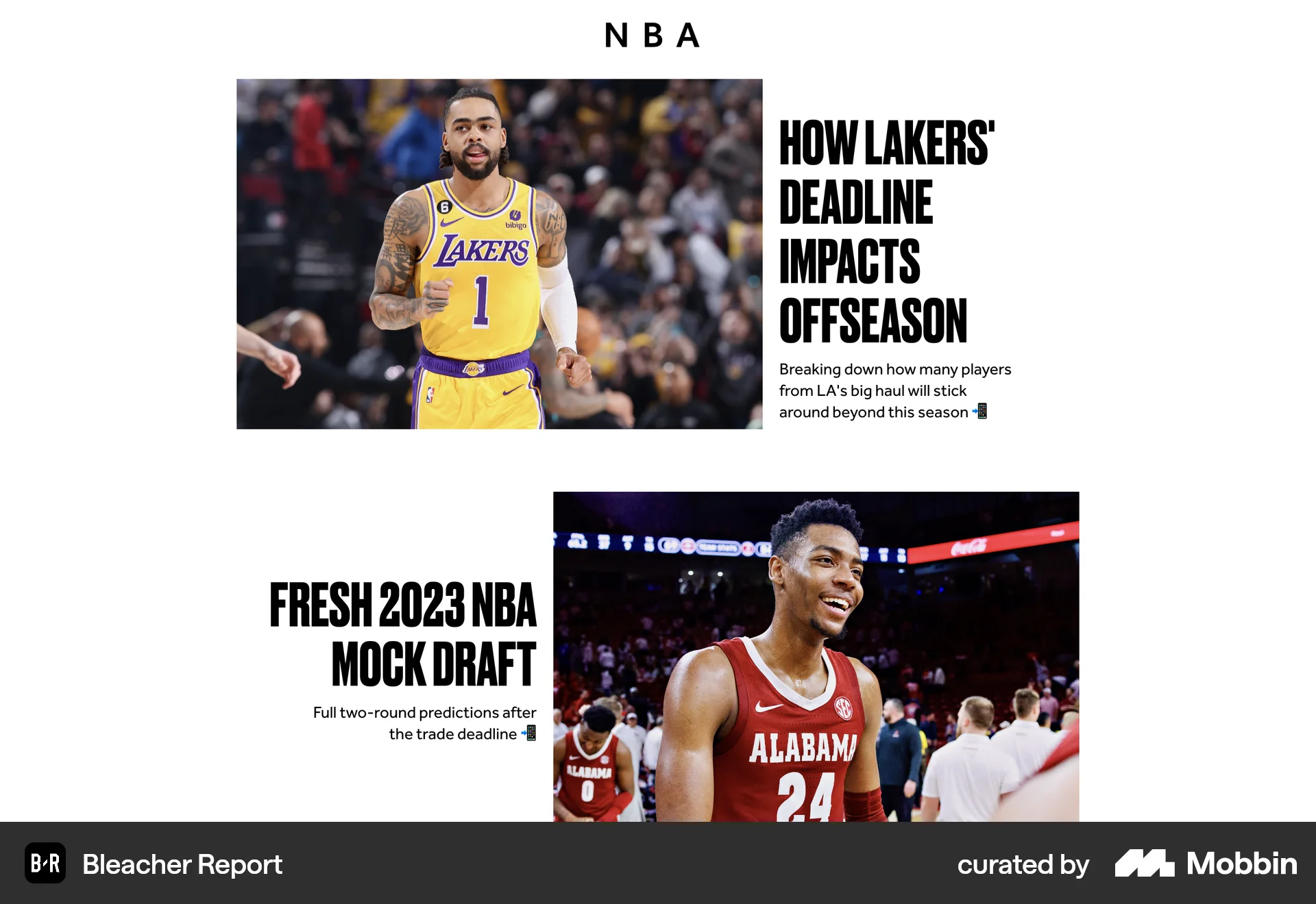 Bleacher Report Web News Feed screen