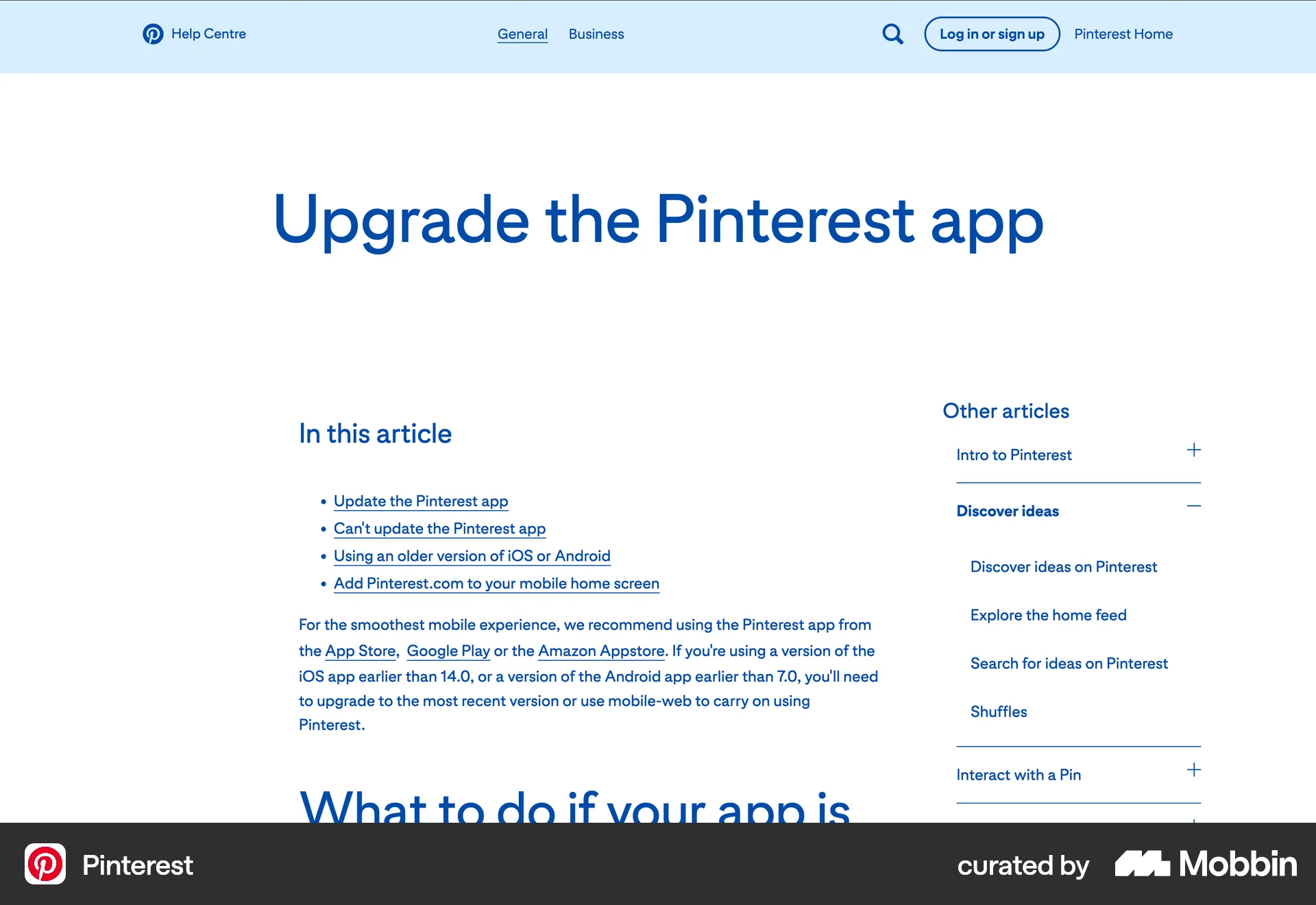 Pinterest Web screen containing Table of Contents UI element