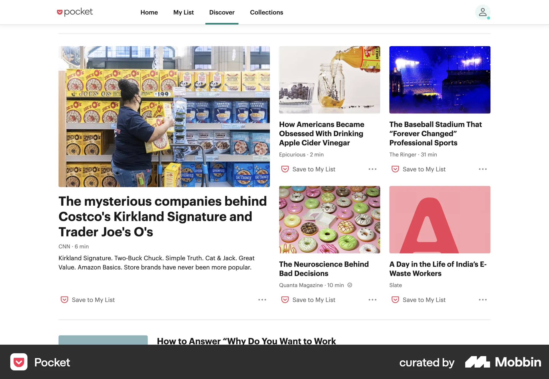 Pocket Web News Feed screen
