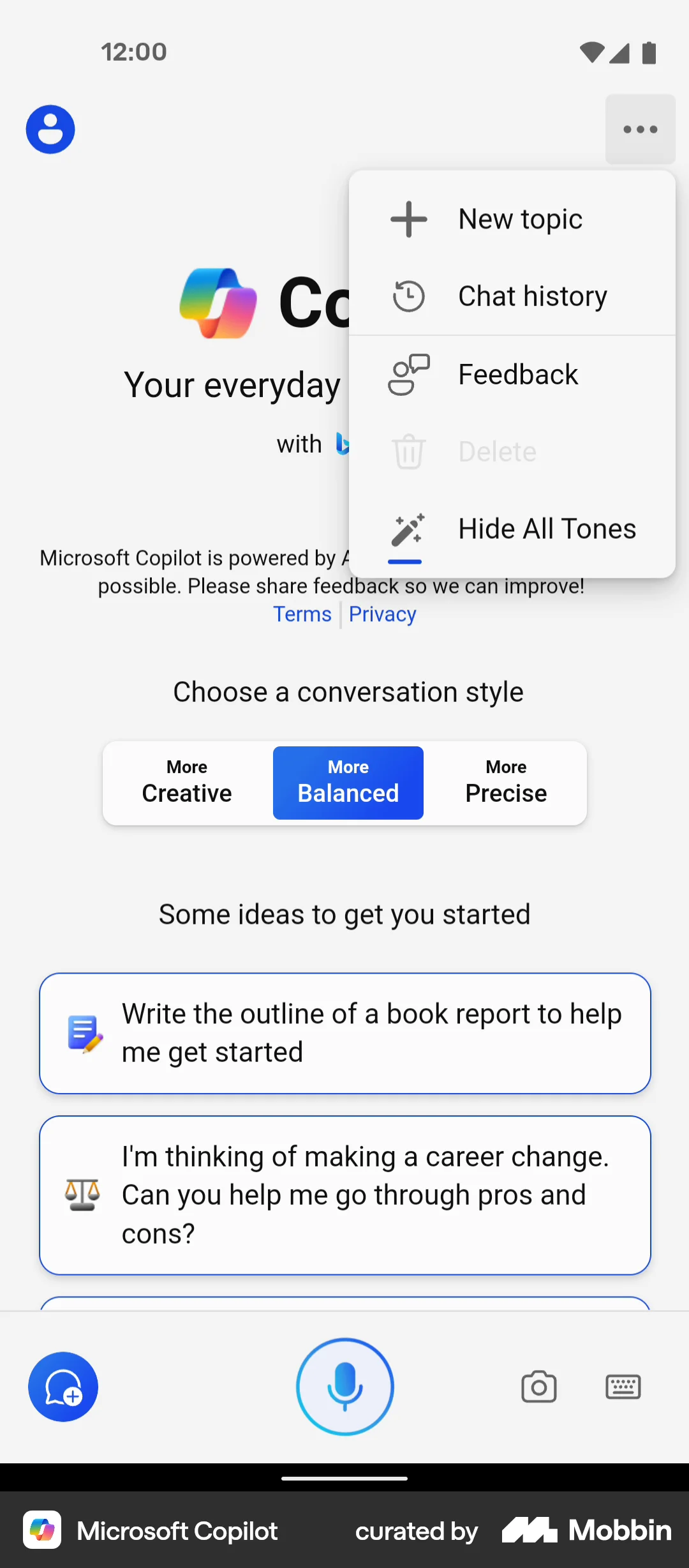 Microsoft Copilot Android AI App screen