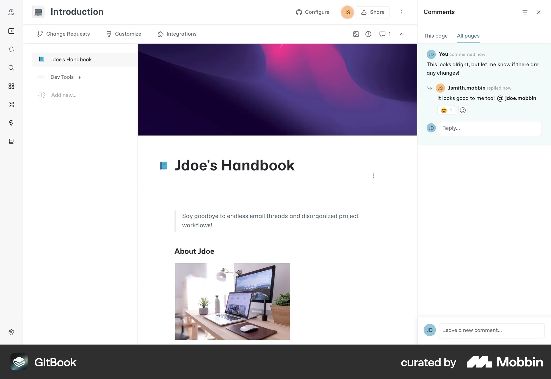 GitBook Web Like & Upvote screen