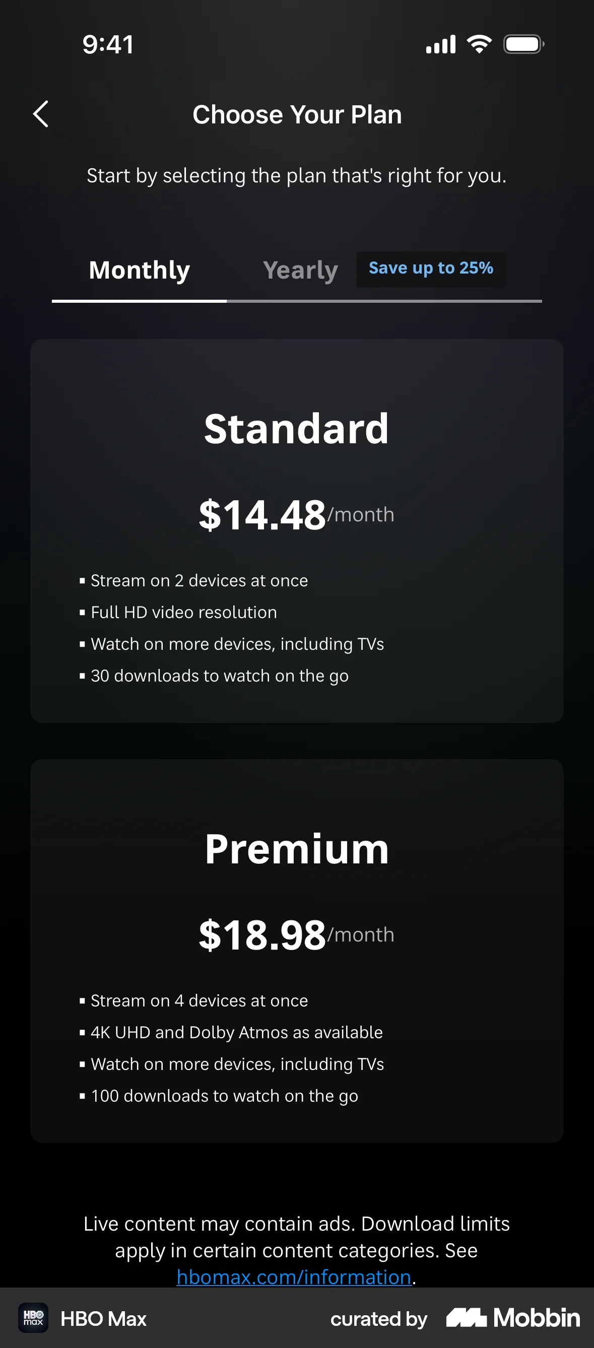 HBO Max Onboarding screen